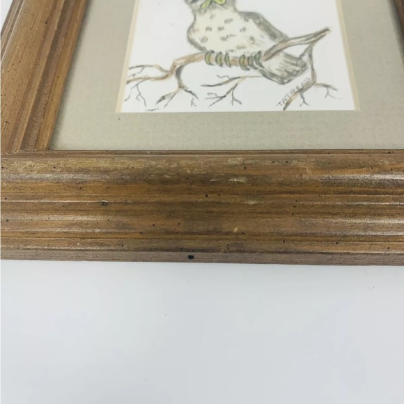 Baby Owl Art Hand Drawing Matted Picture Signed Original - Picture 9 of 9